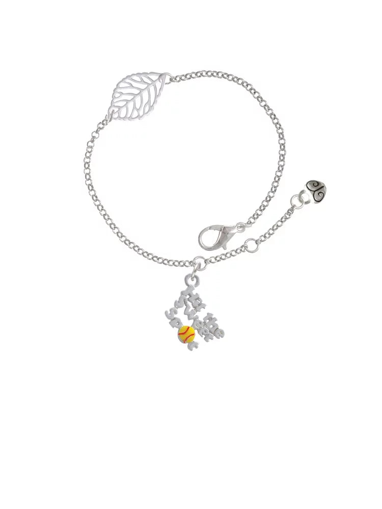 Delight Jewelry Silvertone Hit the Sweet Spot with Yellow Softball - Silvertone Leaf Delicate Bracelet, 6.25+1.75