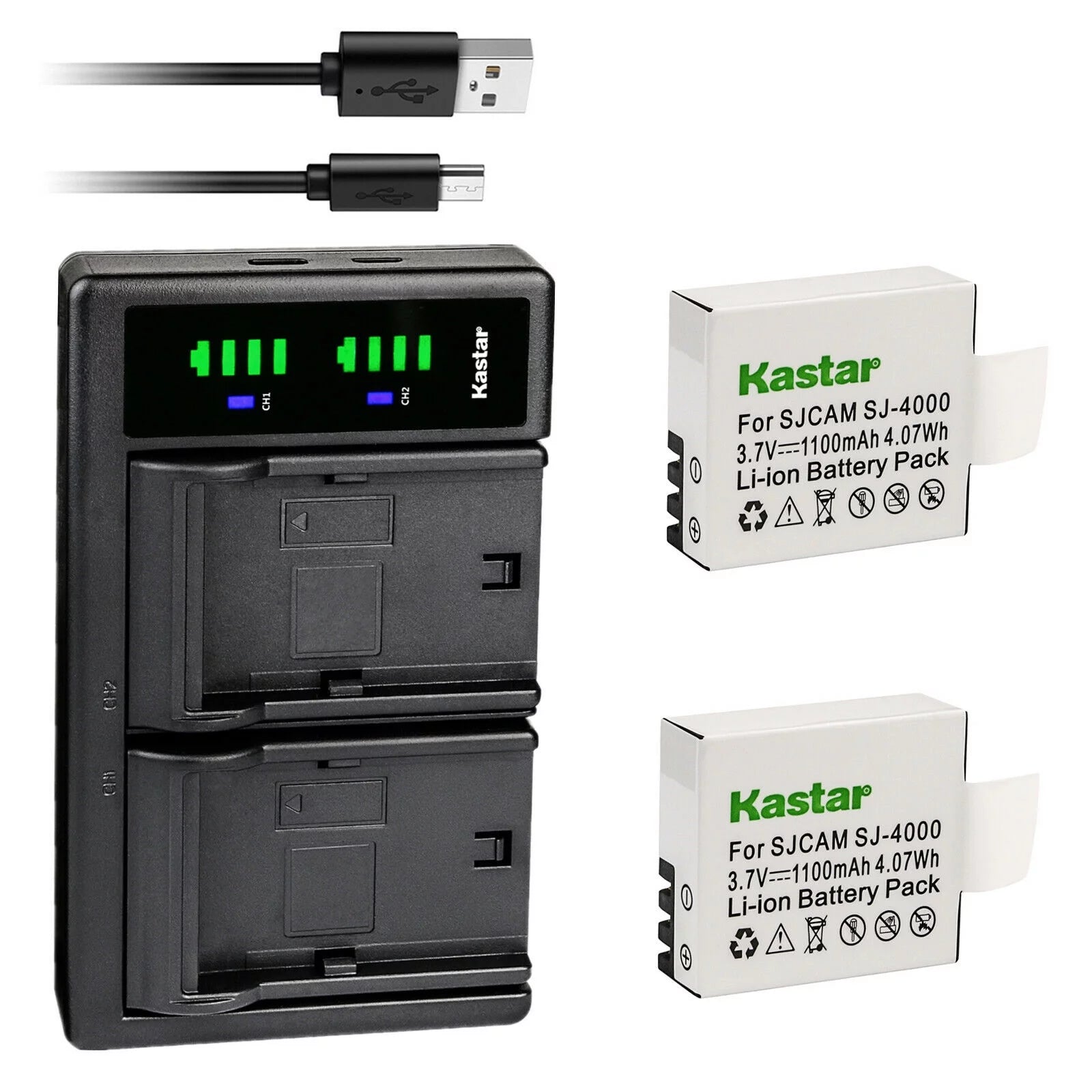 Kastar 2-Pack Battery and LTD2 USB Charger Compatible with Pruveeo DV200 Waterproof Sports Action Camera with WiFi, 4K Video Camcorders, Eken PG1050, SJ4000B, Qumox BAT-412 Battery