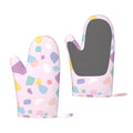 ZNDUO Kitchen Oven Gloves, Durable Heat Resistant Oven Gloves with Quilted Liner Non-Slip Textured Grip Perfect for BBQ, Baking, Cooking and Grilling, Cute Pastel Terrazzo