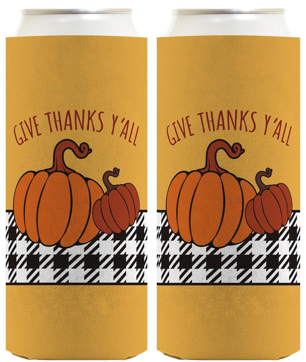 ThisWear Fall Decorations for Home Give Thanks Y'All Fall Theme 2-Pack Ultra Slim Can Coolies White