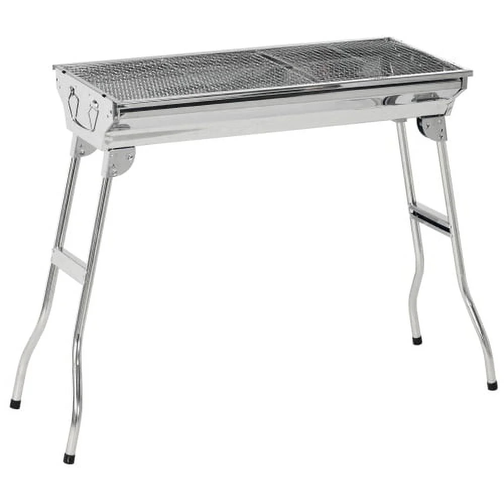 Portable Charcoal Grill, Stainless Steel Folding Outdoor BBQ Grill for Backyard Cooking, Camping, Picnic and Travel Party with Pan, Grill Rack, Shelves, Hooks