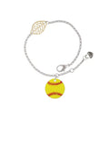 Delight Jewelry 3/4'' Enamel Softball - Goldtone Leaf Delicate Bracelet, 6.25+1.75