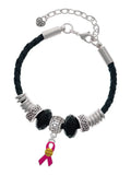Delight Jewelry Silvertone Hot Pink Ribbon with Softball Mother Celtic Knot Leather Bead Bracelet, 7+2 Extender