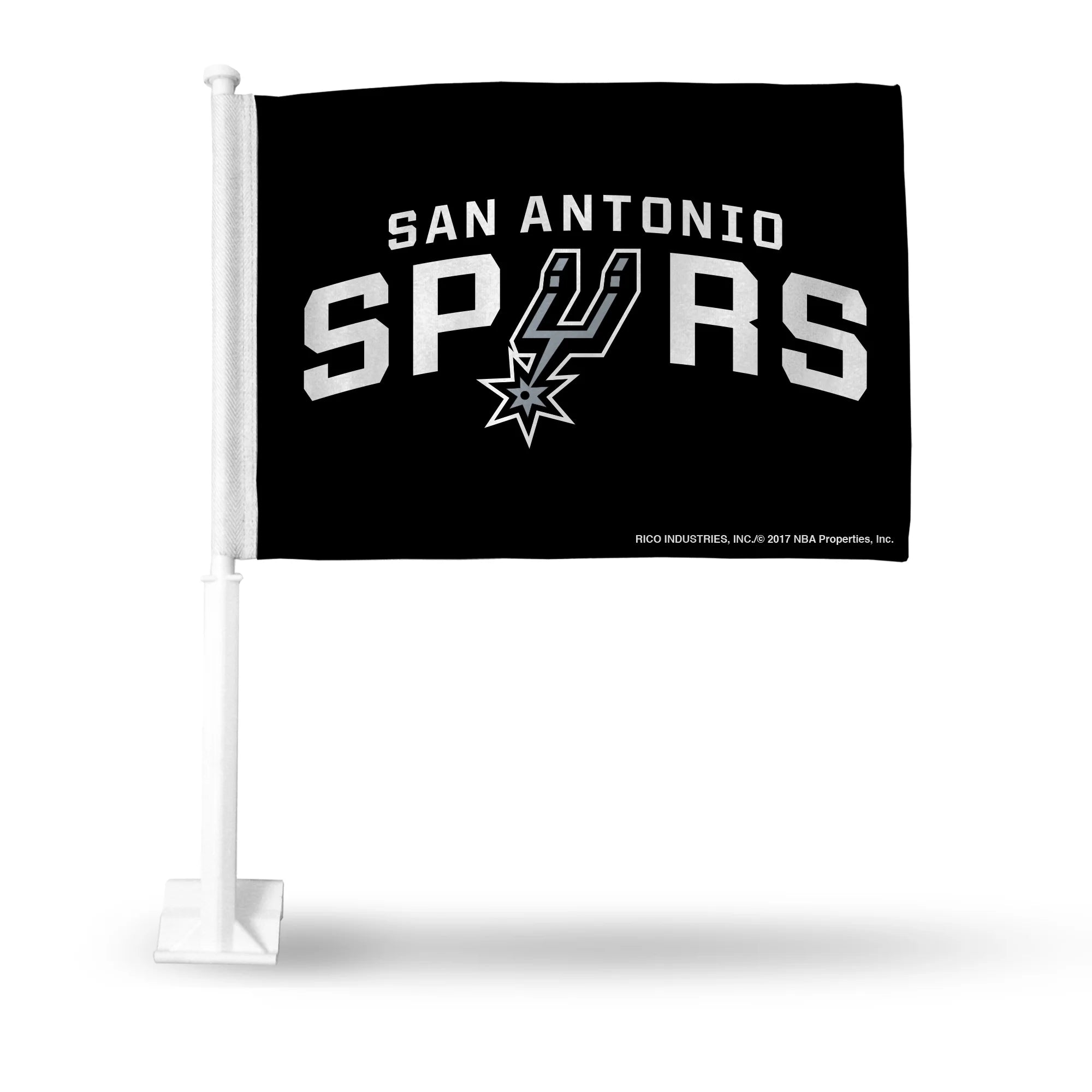 Rico Industries Basketball San Antonio Spurs Black Double Sided Car Flag -  16 x 19 - Strong Pole that Hooks Onto Car/Truck/Automobile