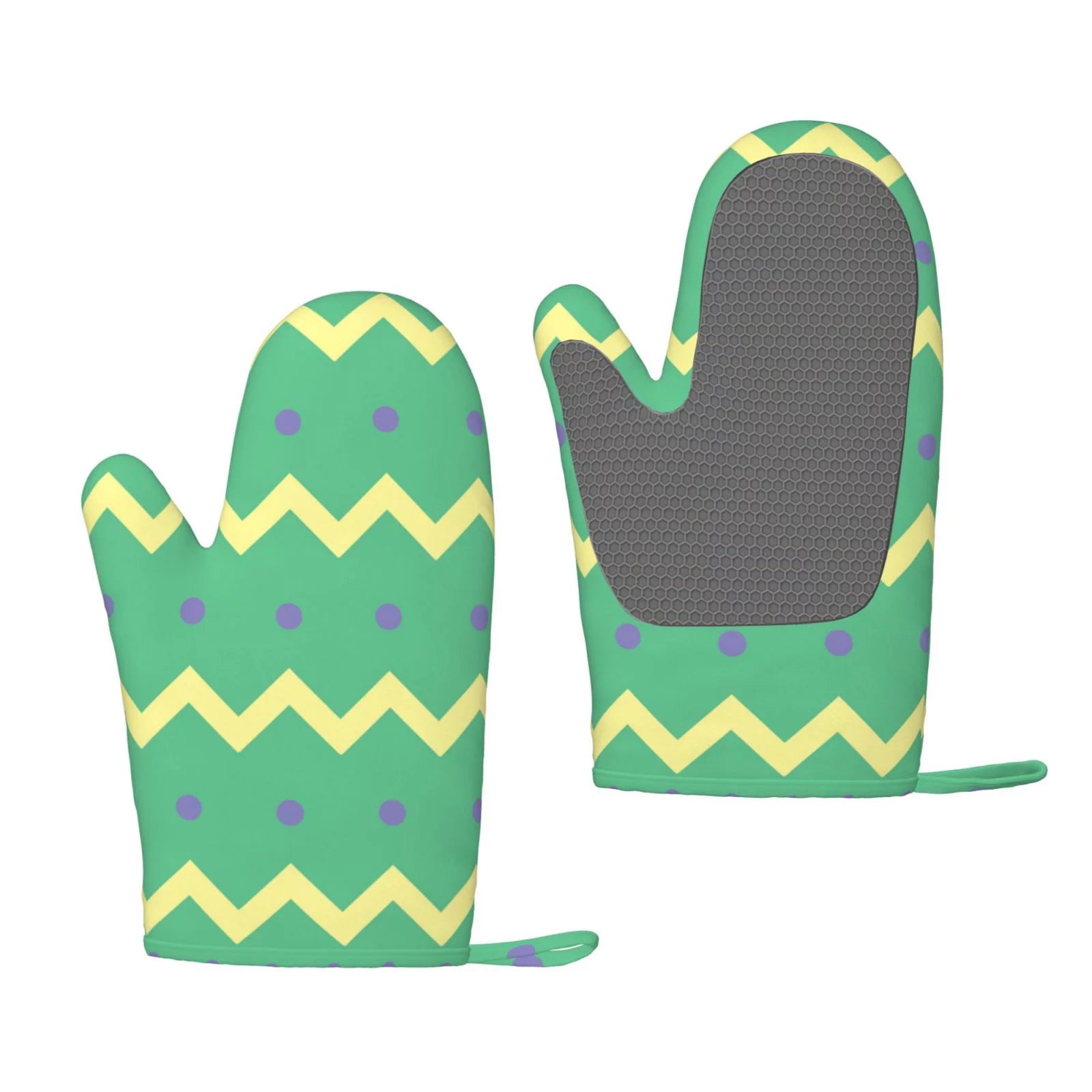 ZNDUO Kitchen Oven Gloves, Durable Heat Resistant Oven Gloves with Quilted Liner Non-Slip Textured Grip Perfect for BBQ, Baking, Cooking and Grilling, Zigzag Pastel Stripes