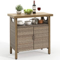 DWVO Outdoor Garden Patio Wicker Storage Cabinet with with 2 Doors and Shelves, Wicker Bar Table, Rattan Counter Table,Deck Box - Brown