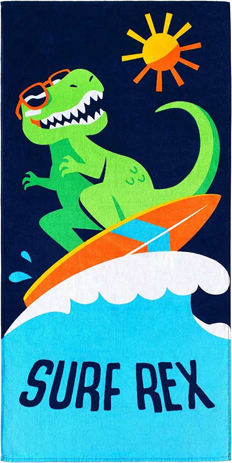 Beachland Dinosaur Beach Towel 30 x 60 in 100% Cotton - Surf T-Rex