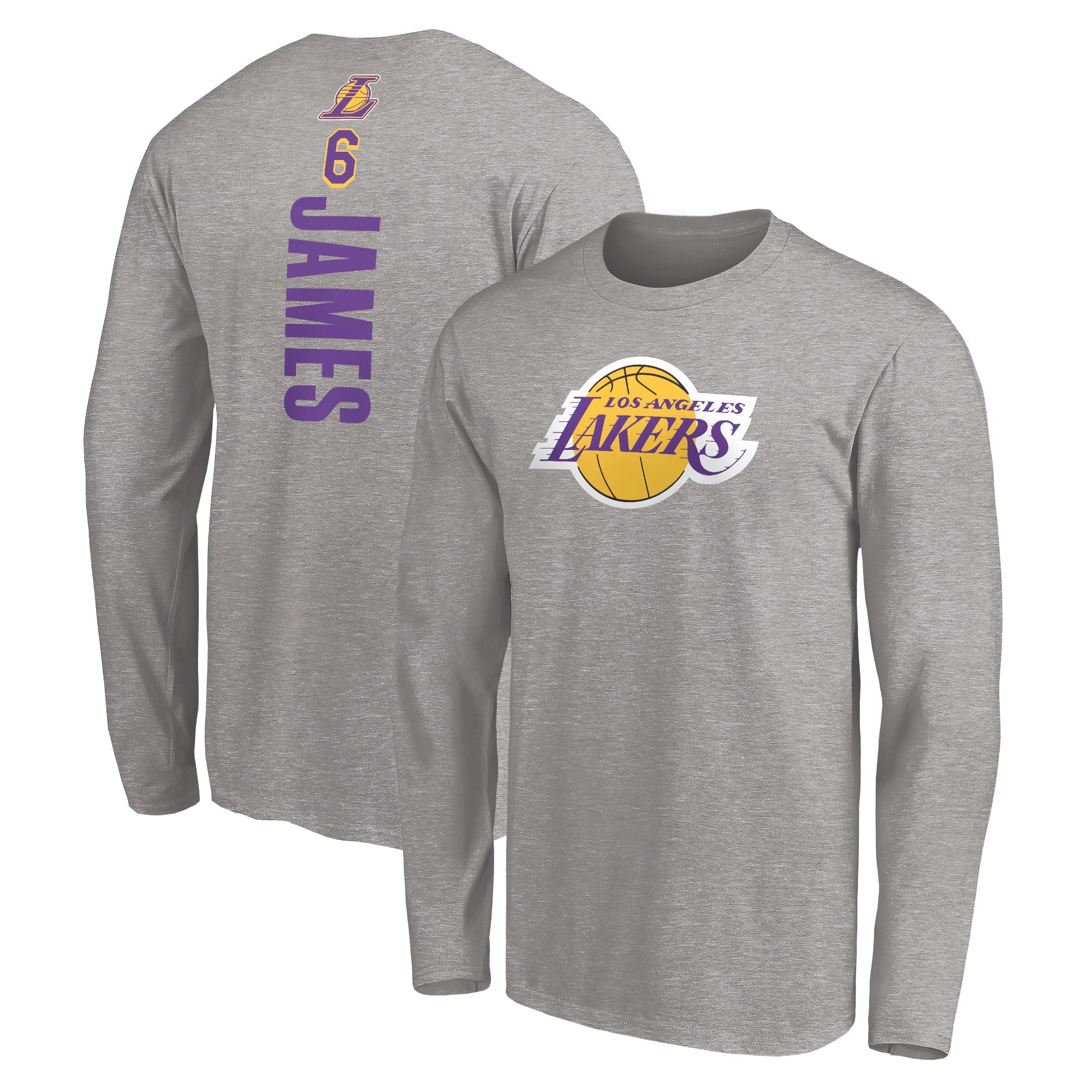 Men's Fanatics Branded LeBron James Heathered Gray Los Angeles Lakers #6 Playmaker Name & Number Long Sleeve T-Shirt