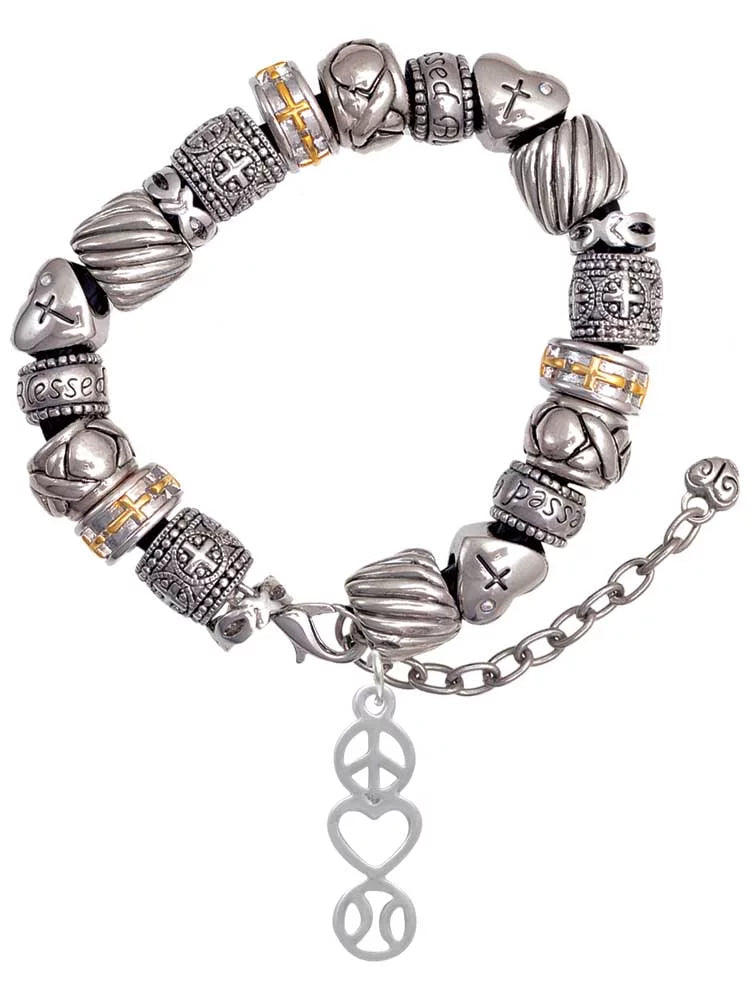 Peace - Heart - Softball Silver Tone Christian Bead Bracelet