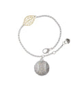 Delight Jewelry Silvertone Large Super Sparkle Crystal Clear AB Softball - Goldtone Leaf Delicate Bracelet, 6.25+1.75