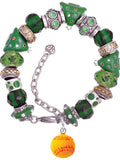 Resin 1/2 Softball Green Christmas Bead Bracelet