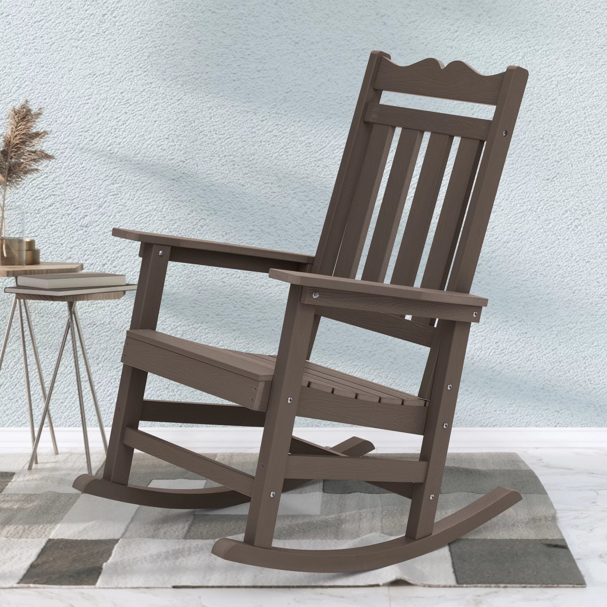 ACEGOSES 1 Peak Adirondack Rocking Chair for Patio,Lawn and Backyard,Brown