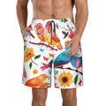 Kll Flowers Birds And Butterflies Men'S Casual Summer Beach Shorts Hawaiian Shorts With Pockets-Small