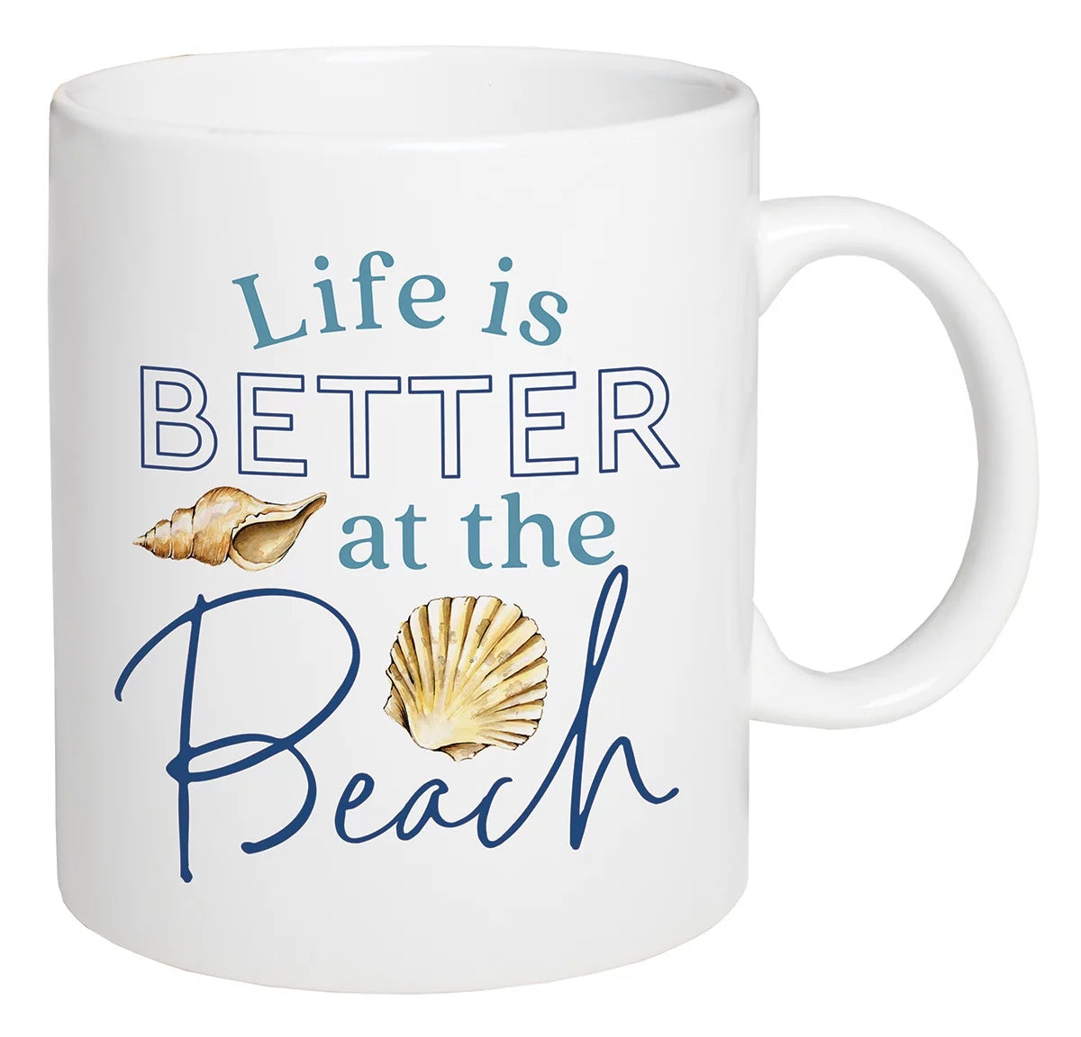 Better At The Beach Nautical White 15 ounce Porcelain Ceramic Coffee Mug