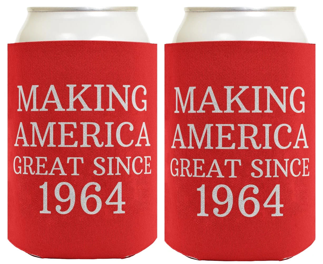 60th Birthday Gifts for All Making America Great Since 1964 2-pack Can Coolie Drink Coolers Coolies Red