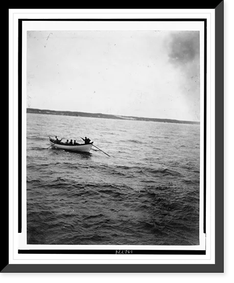 Historic Framed Print, [A surf-boat with several passengers returning to shore from the steamer Harlaw, off Sable Island, Nova Scotia], 17-7/8 x 21-7/8