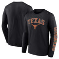 Men's Fanatics Branded Black Texas Longhorns Distressed Arch Over Logo Long Sleeve T-Shirt