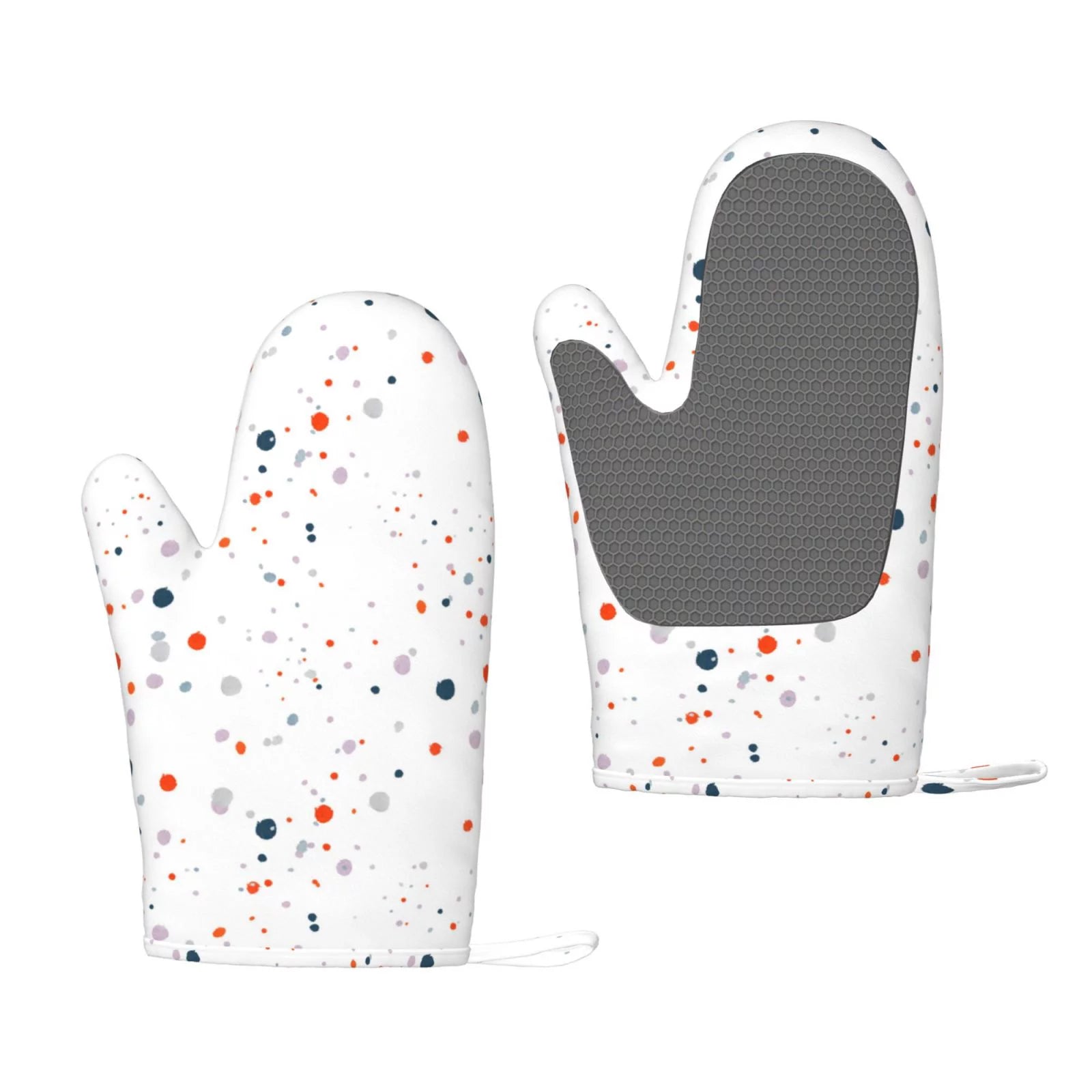 ZNDUO Kitchen Oven Gloves, Durable Heat Resistant Oven Gloves with Quilted Liner Non-Slip Textured Grip Perfect for BBQ, Baking, Cooking and Grilling, Geometric Polka Dot Pattern