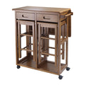 Winsome Wood Suzanne 3-PC Kitchen Island Set, 2 Tuck-away stools, Teak Finish