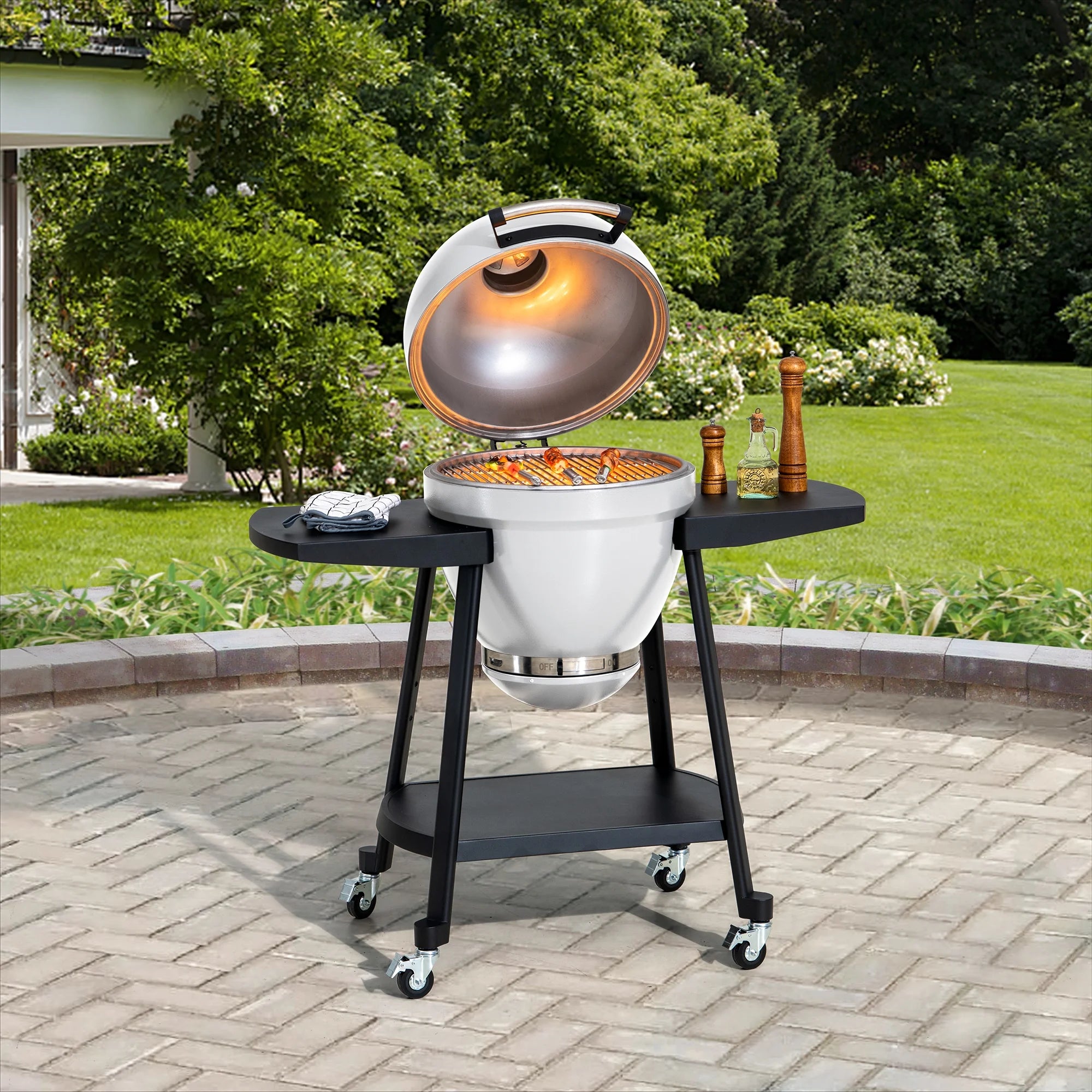 Sunjoy 20IN Egg-shaped Grill with Pizza Plate,white