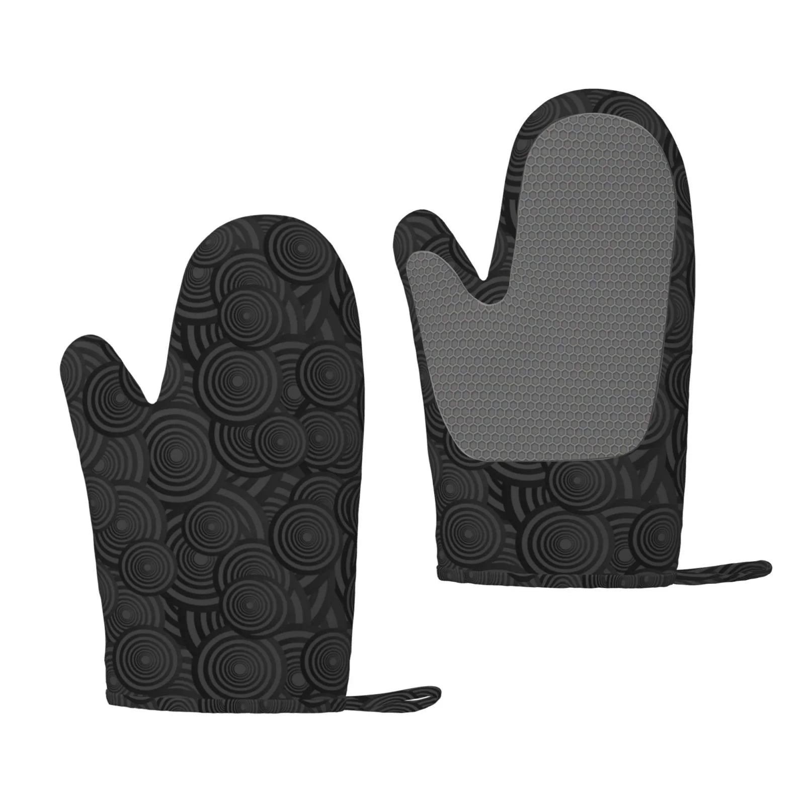 ZNDUO Kitchen Oven Gloves, Durable Heat Resistant Oven Gloves with Quilted Liner Non-Slip Textured Grip Perfect for BBQ, Baking, Cooking and Grilling, Black Circle Geometry