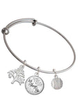Delight Jewelry Silvertone Small Sparkle Clear AB Softball Silvertone Let Things Go Tree Charm Bangle Bracelet