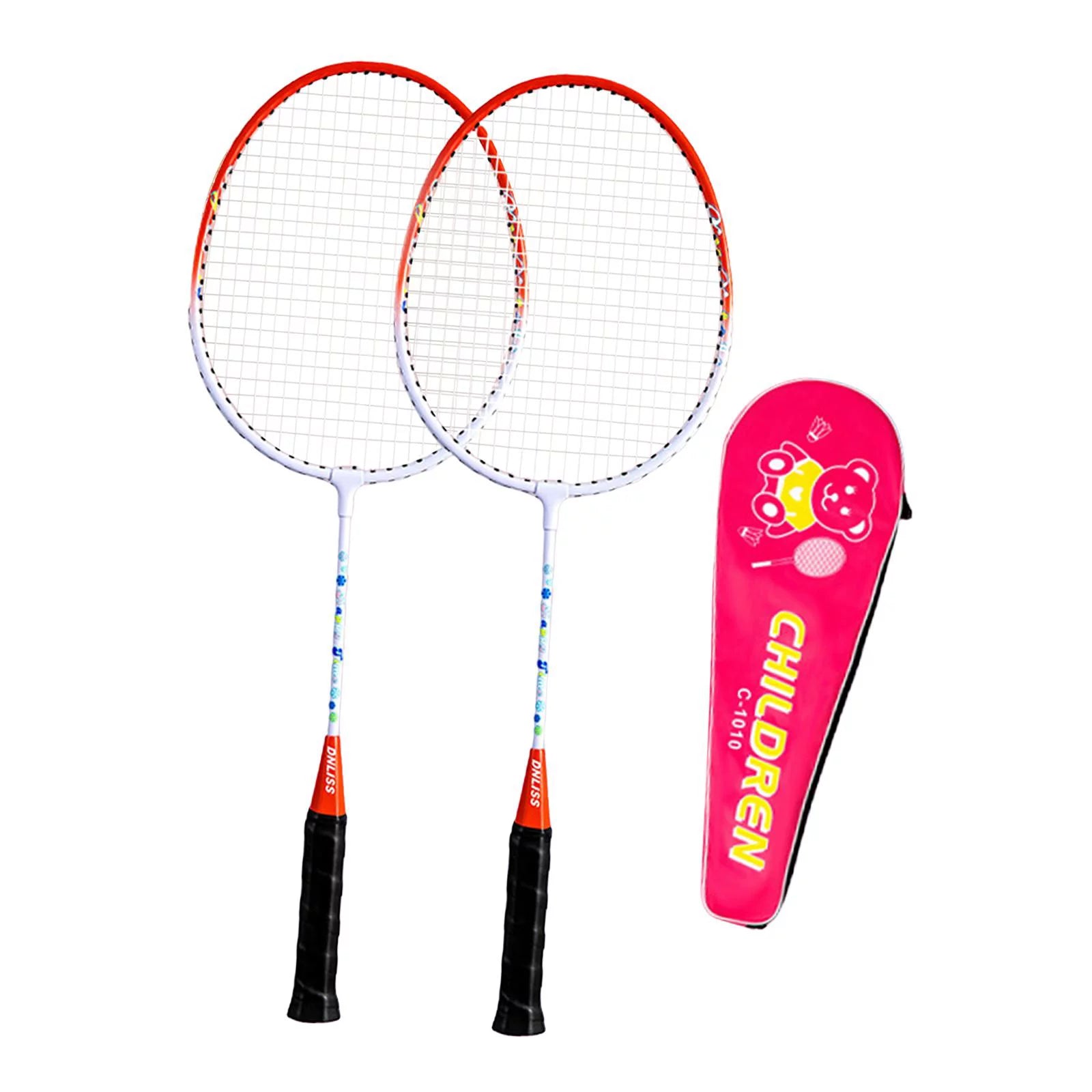 2x Badminton Racket Sets for Children Parentchild Interactive Toys with Cover Bag Double Racquets Badminton Accessory for Games Backyards , Red