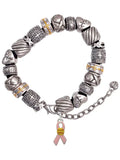Silvertone Pink Ribbon with Softball Silver Tone Christian Bead Bracelet
