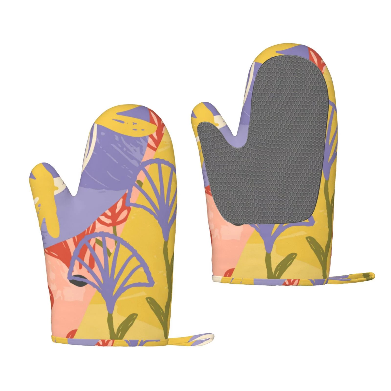ZNDUO Kitchen Oven Gloves, Durable Heat Resistant Oven Gloves with Quilted Liner Non-Slip Textured Grip Perfect for BBQ, Baking, Cooking and Grilling, Colorful Abstract Flowers