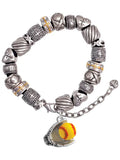 Silvertone Extra Large Softball and Glove Silver Tone Christian Bead Bracelet