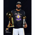 LeBron James Los Angeles Lakers Unsigned 2020 NBA Finals Champions Holding Finals and MVP Trophy Photograph