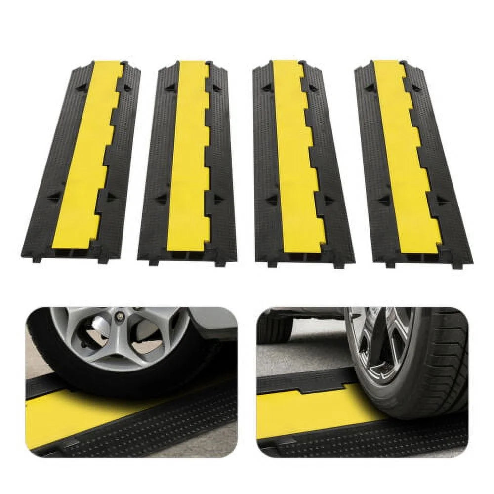 22000lbs Speed Bump Cable Protector Ramp 4 Packs 2 Channel Rubber Cord Guard