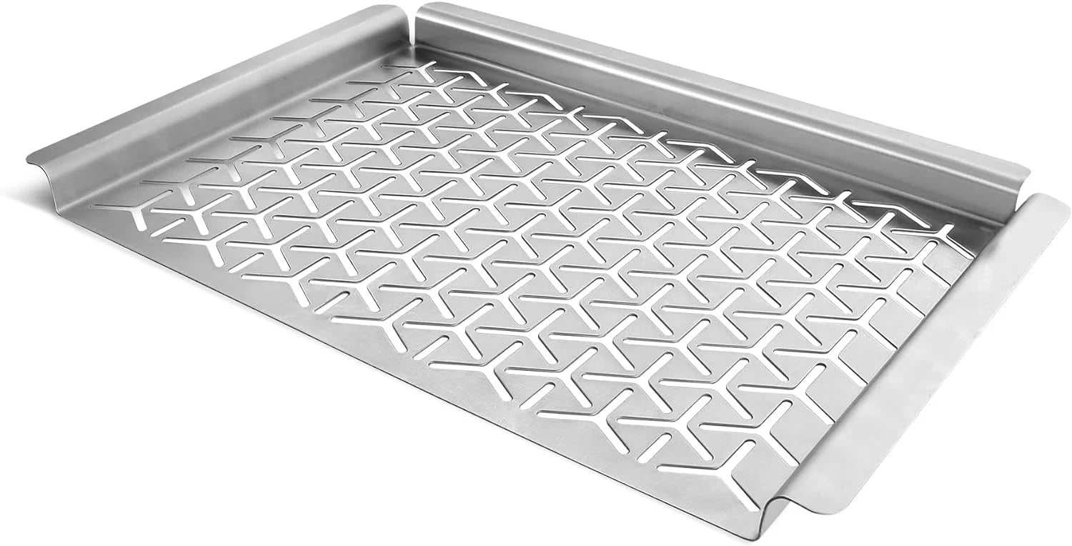 Grill Topper 16 Inch, premium Vegetable Grill Basket, Warp-Free Stainless Steel Grill Pan, Heavy Duty BBQ Tray Accessories for Grilling Veggie Seafood Meat and Kabob