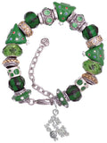 Silvertone Hit the Sweet Spot with Softball Green Christmas Bead Bracelet
