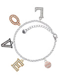 Delight Jewelry Silvertone Mini Pink Softball or Baseball Multi-Colored Crystal Love Charm Bracelet