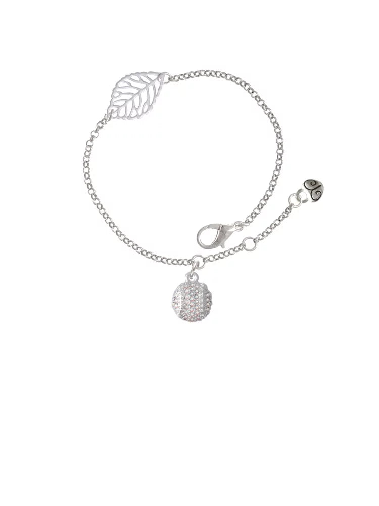 Delight Jewelry Silvertone Small Sparkle Clear AB Softball - Silvertone Leaf Delicate Bracelet, 6.25+1.75