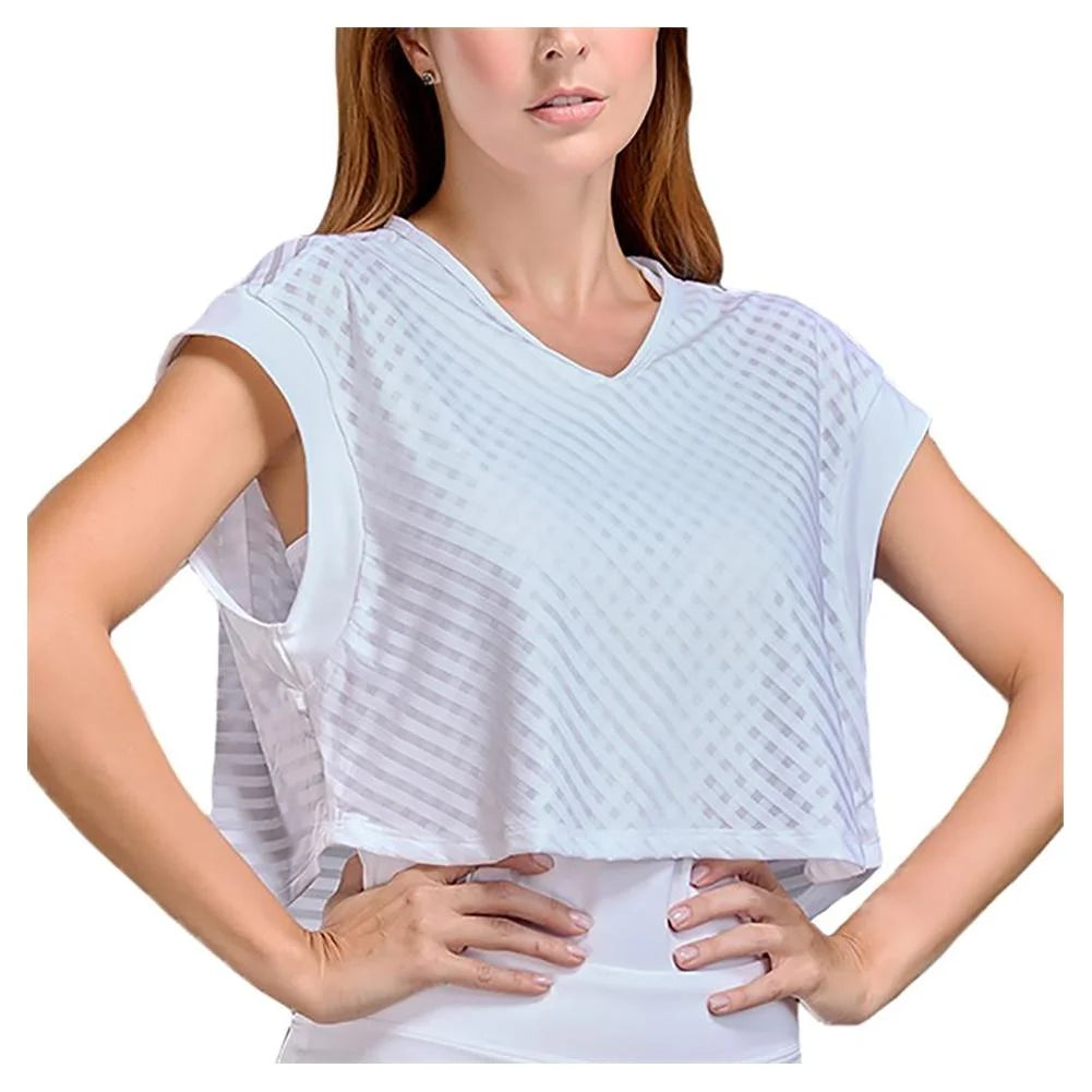 Sofibella Women`s Olympic Club Mesh Cover-Up Tennis Top White (  LARGE   )
