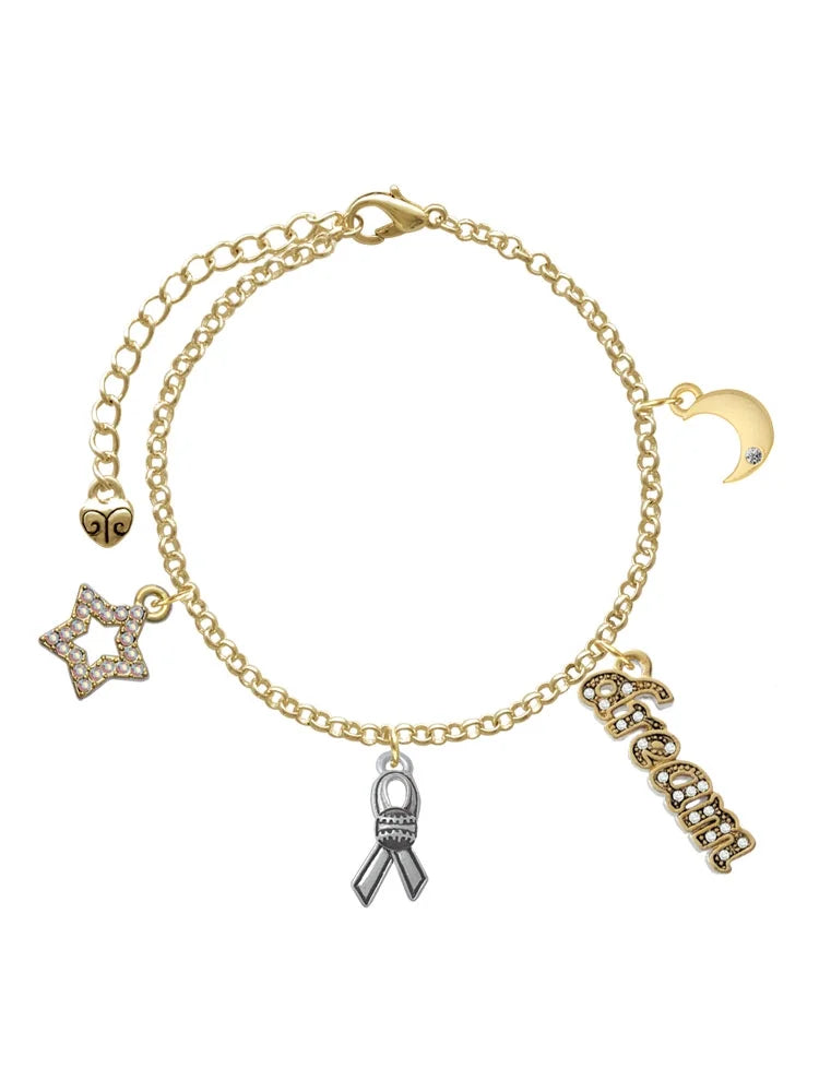 Delight Jewelry Silvertone Ribbon with Softball Goldtone Dream Big Charm Bracelet, 7.5+2 Extender