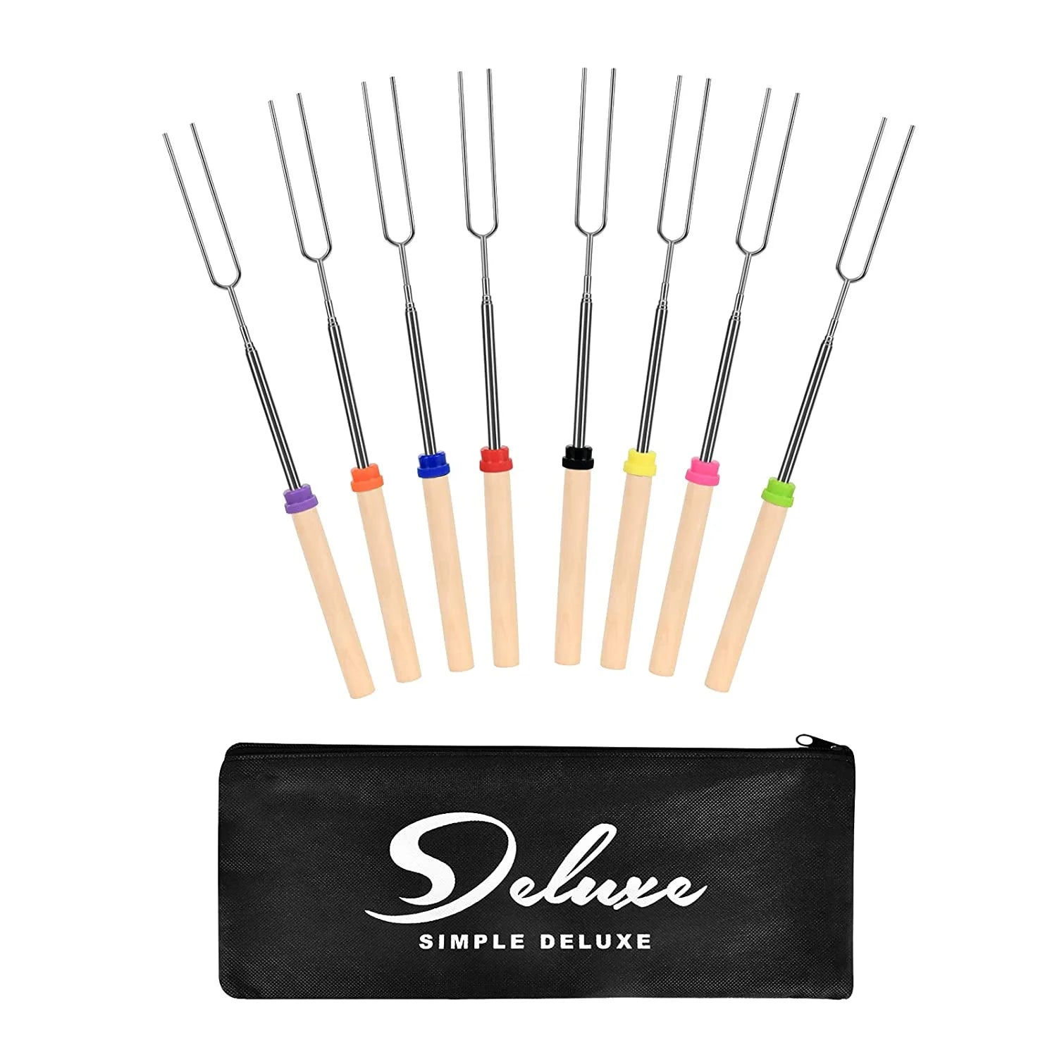 Simple Deluxe Marshmallow Roasting Sticks - Smores Skewers for Fire Pit Kit - Camping Accessories Marshmellow 32 Long Fork - 8 Pack