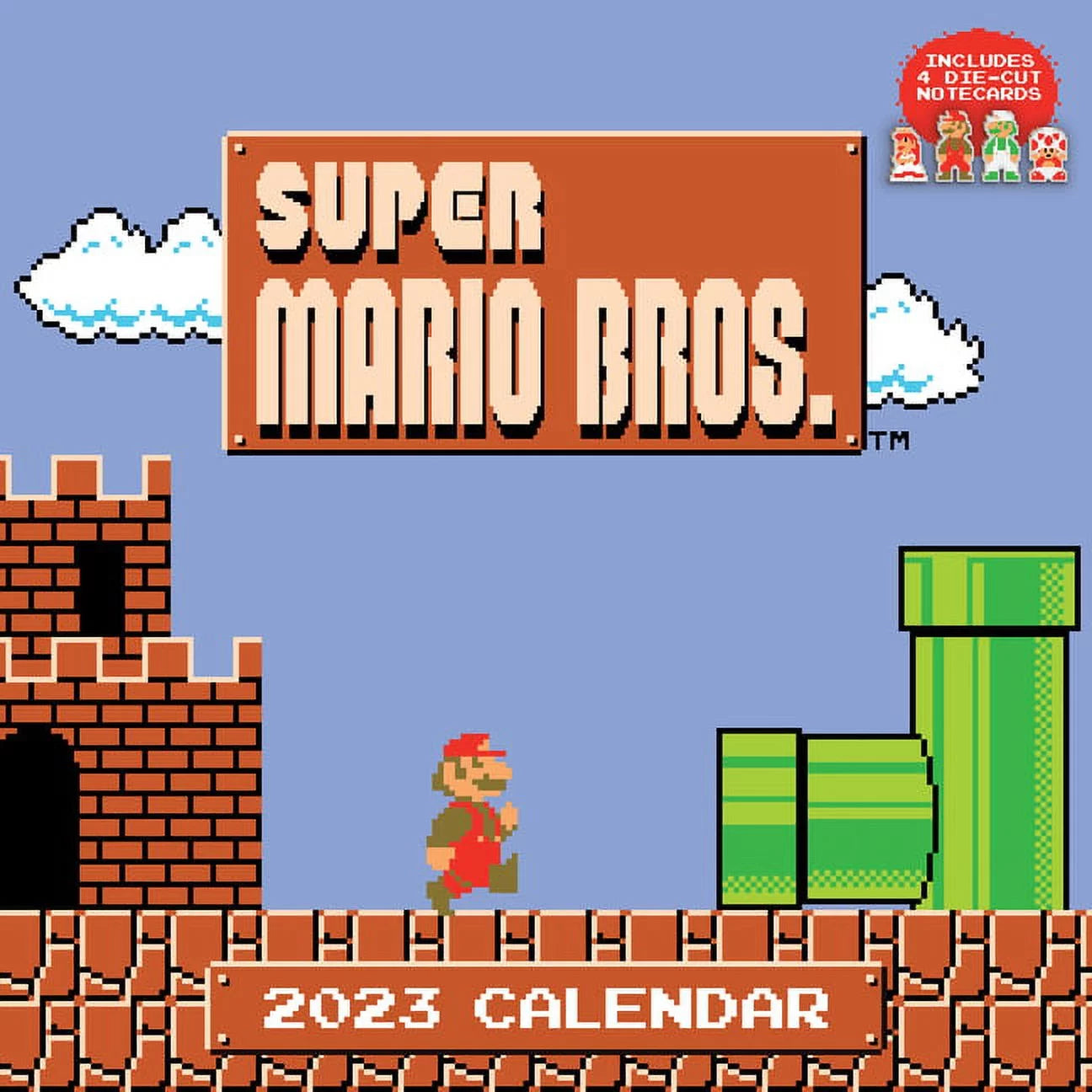 Super Mario Bros. 8-Bit Retro 2023 Wall Calendar with Bonus Diecut Notecards (Calendar)