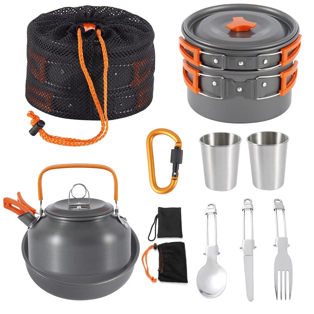 Willstar Camping Cookware Kit Outdoor Aluminum Cooking Set for 2 to 3 People Non Stick Folding Camping Pans and Pots Travelling Camping Hiking Picnic BBQ Orange-Orange
