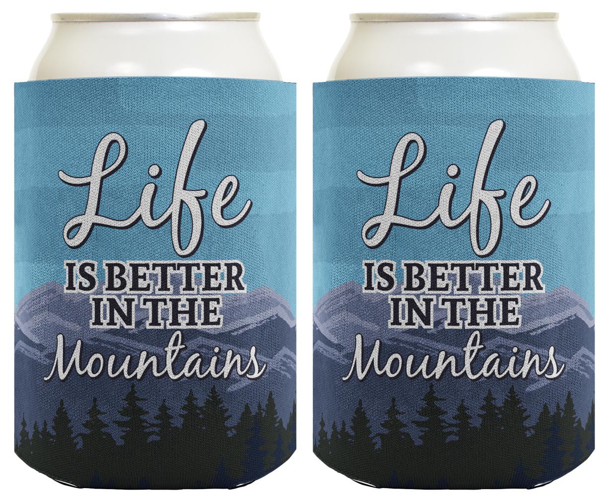 ThisWear Hiking Camping Accessories Life Is Better in the Mountains 2-pack Coolie Drink Coolers Coolies Multi