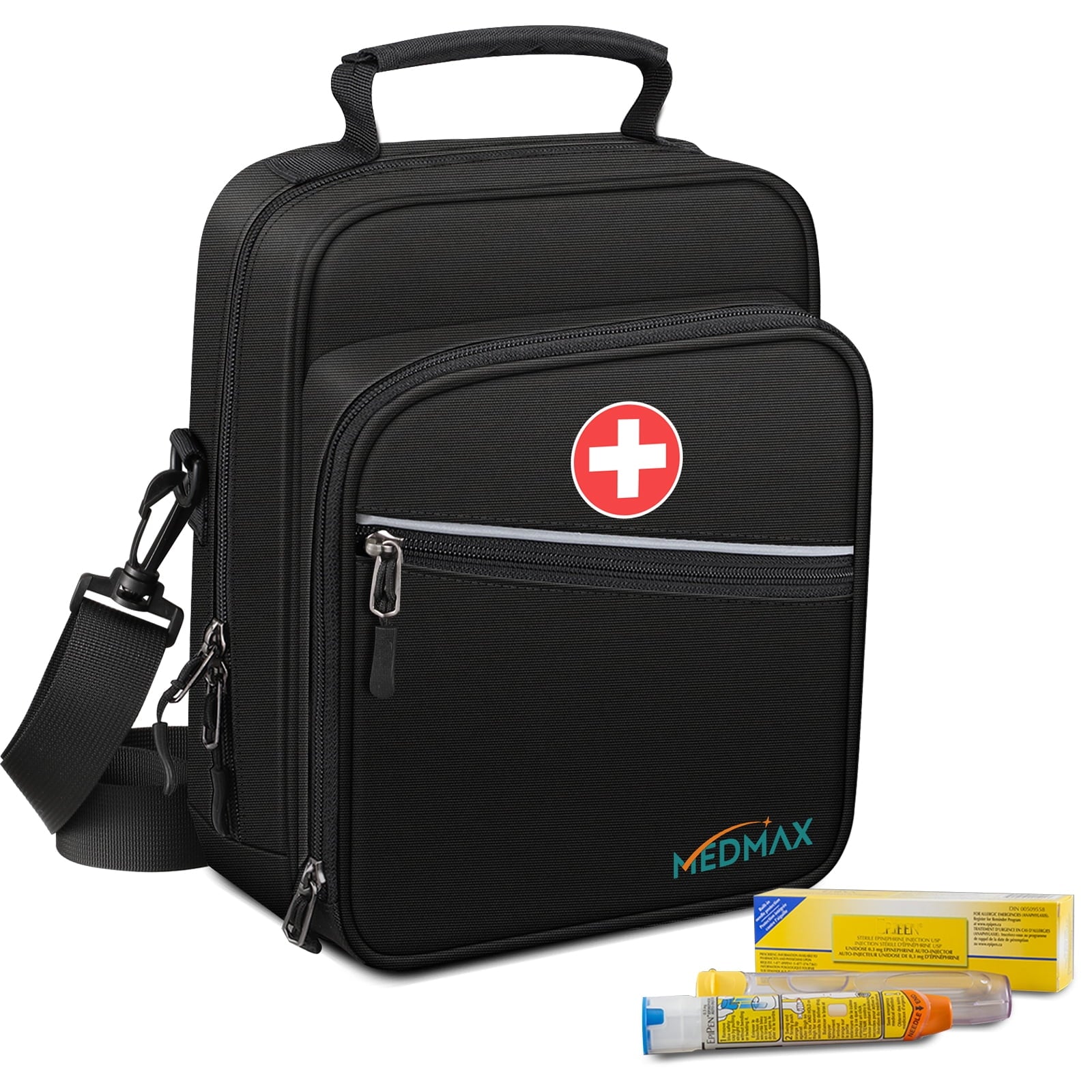 MEDMAX Insulin Cooler EpiPen Carrying Case Insulated, Travel Medication Diabetes Supplies Organizer Bag with Shoulder Strap for Asthma Inhaler, Auvi-Q, Allergy Medicine Essentials, Black