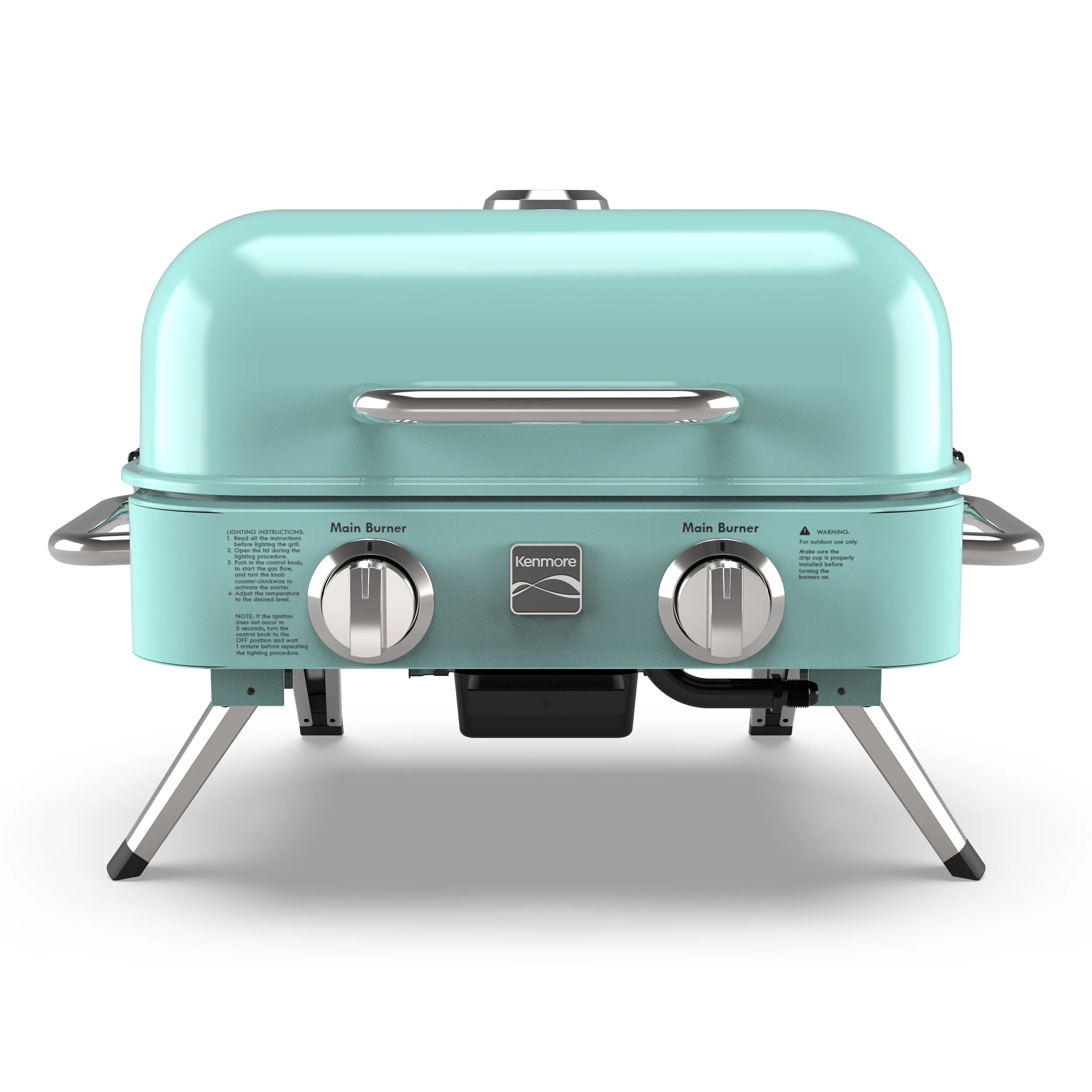 Kenmore 2-Burner Portable Tabletop Retro Gas Grill, Turquoise