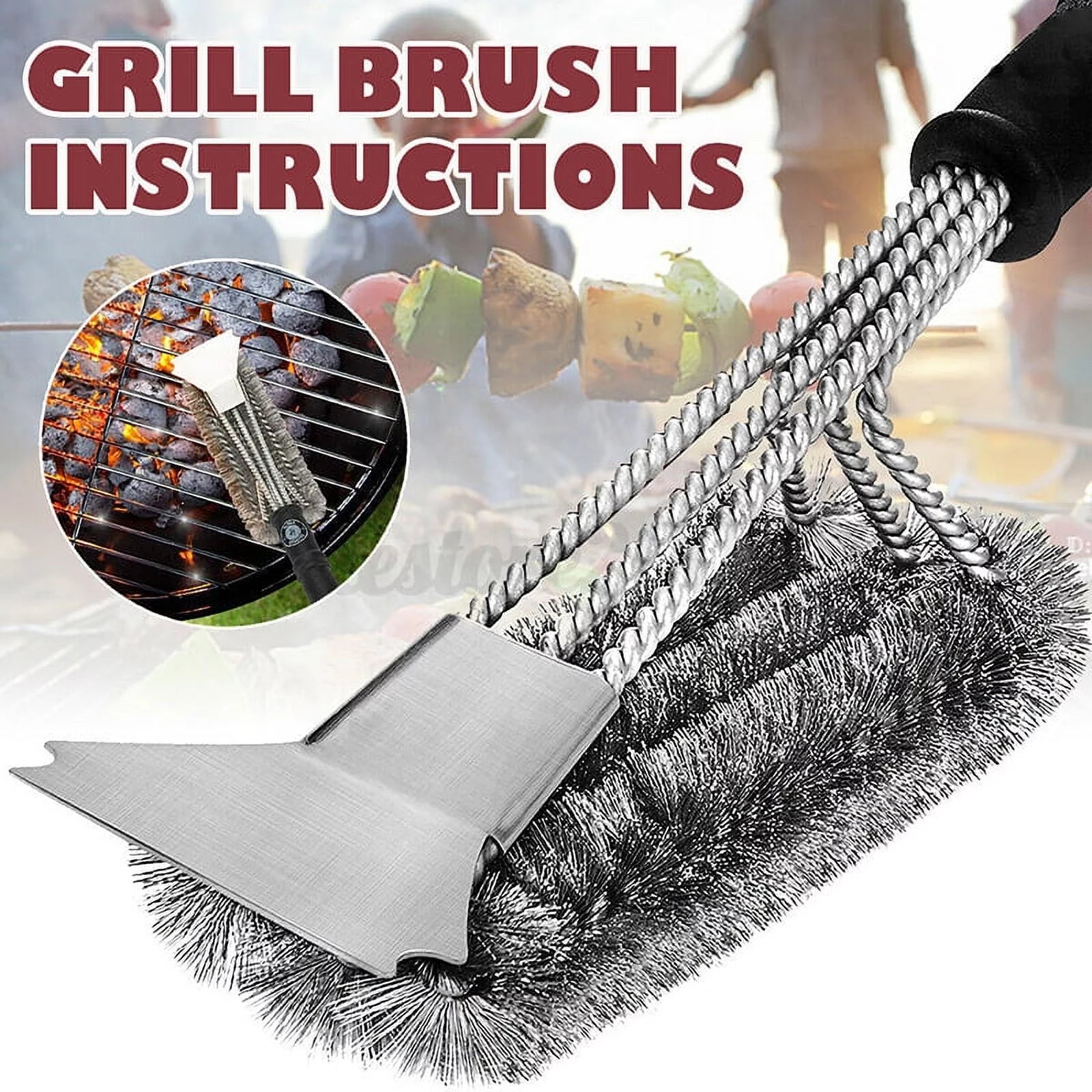 BBQ Grill Brush Scrubber Barbecue Cleaning Tool Stainless Steel Wire