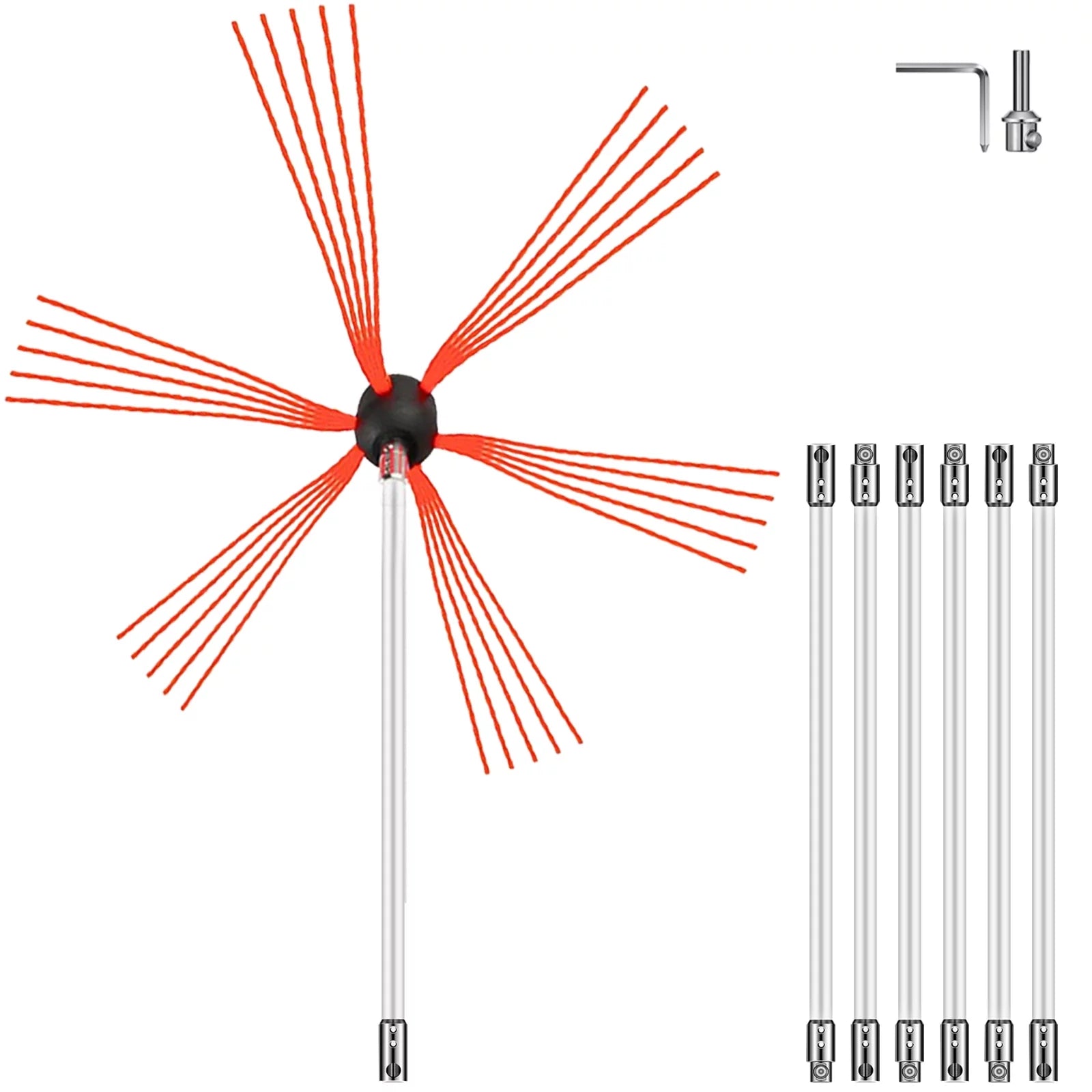 BENTISM Chimney Sweep Kit 23ft Length, Chimney Brush Kit with 7 Nylon Flexible Rods, Rotary Chimney Cleaning Kit Driven by Drill, Chimney Cleaning Tool Kits for Sweeping Fireplace Flue