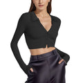 VBARHMQRT Female Blouses for Women 2024 Long Sleeve T Shirt Button Down Shirt French Lapel Crop Top Short Women's Clothing Crochet Top Women's Summer Tops