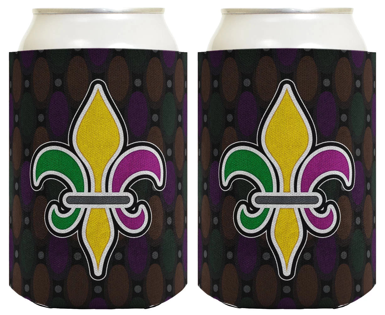 ThisWear Mardi Gras Party Supplies Mardi Gras Tri-Color Fleur-de-lis 2-pack Can Coolies Drink Coolers Multi