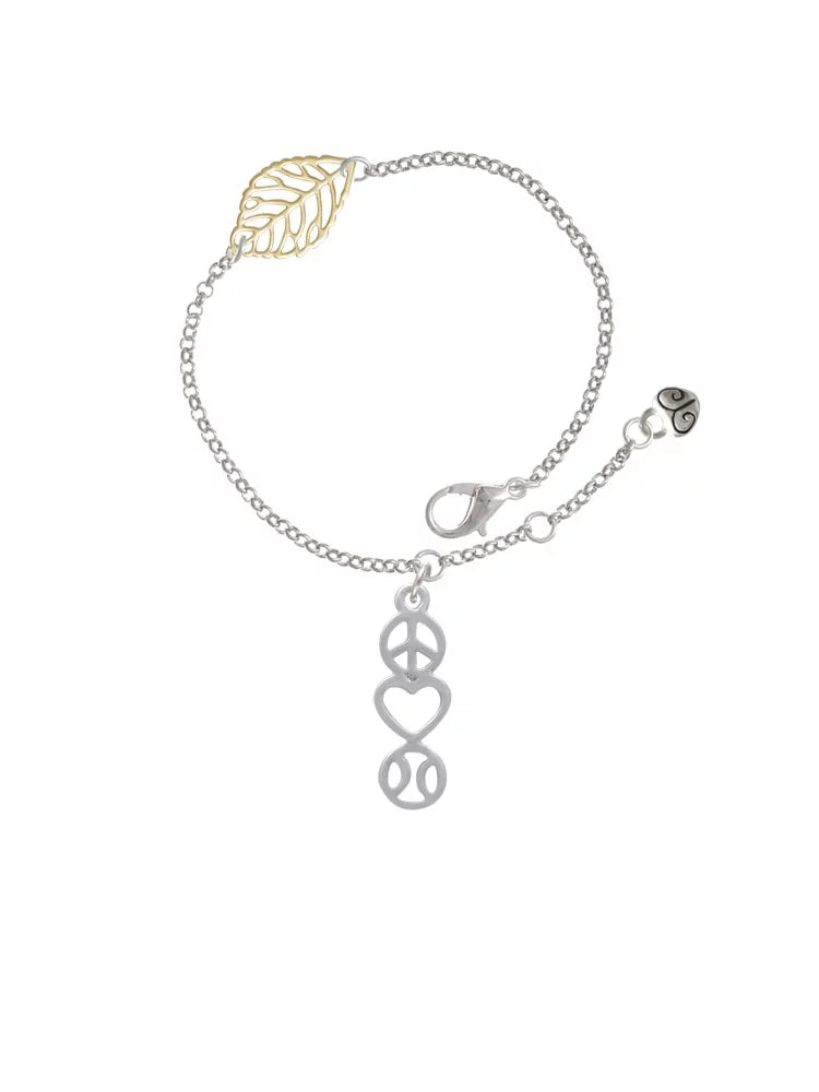 Delight Jewelry Peace - Heart - Softball - Goldtone Leaf Delicate Bracelet, 6.25+1.75