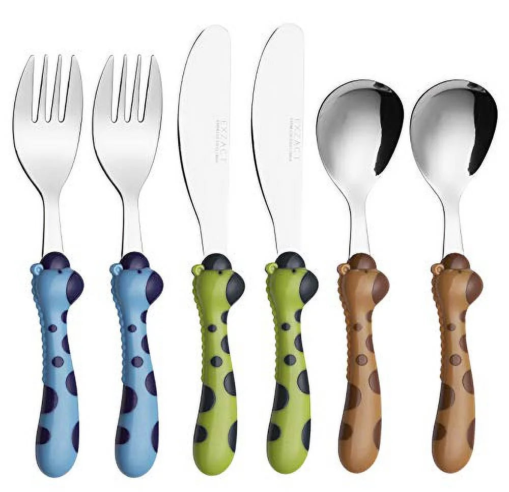 6-Piece Children's Cutlery Set, Stainless Steel, 2 Forks, 2 Safety Knives, 2 Spoons